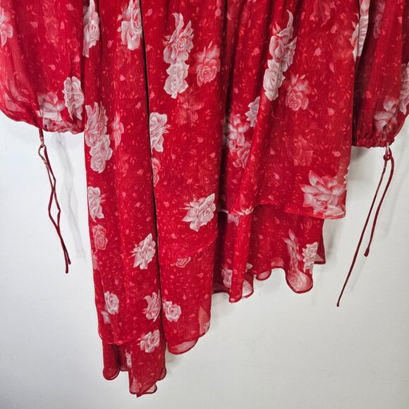 The Kooples Floral Off-The-Shoulder Asymmetric Silk Dress Sz S Bohemian Festival - Picture 6 of 11